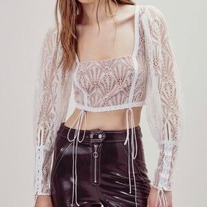 For Love and Lemons White Lace Crop Top